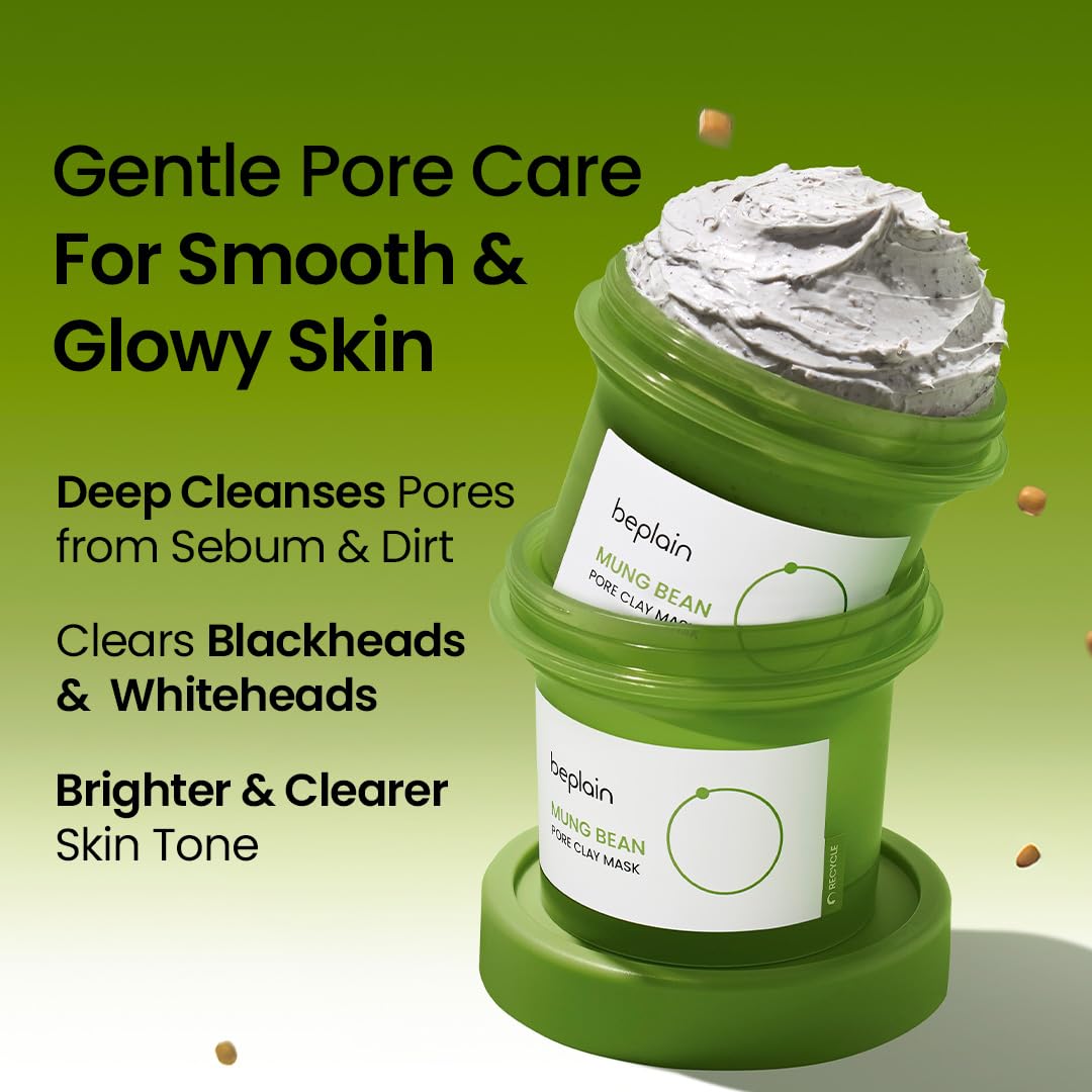 beplain Mung Bean Pore Clay Mask, Blackhead Facial Exfoliator, 4.05 fl oz